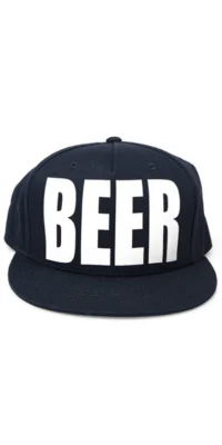 Black snapback hat with the word 'BEER' in bold white letters.