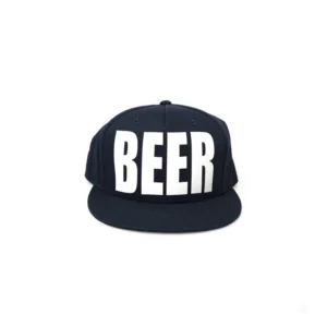 Black snapback hat with the word 'BEER' in bold white letters.