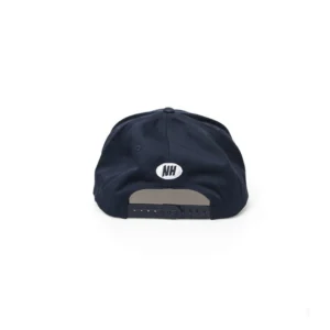 Back view of a black baseball cap with adjustable strap.
