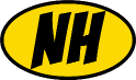 Yellow oval with black "NH" letters.