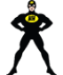 A superhero in a black and yellow costume with a confident stance.